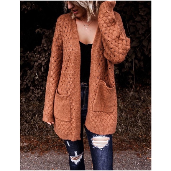 011 Cozy Rust Open Front Oversized Cardigan - Picture 3 of 4